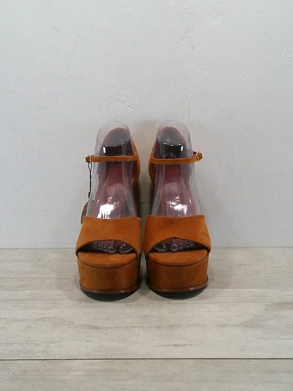 Zara 70's Style Platform Camel Tan Chunky Suede Tall Block Heel Sandal Size 40